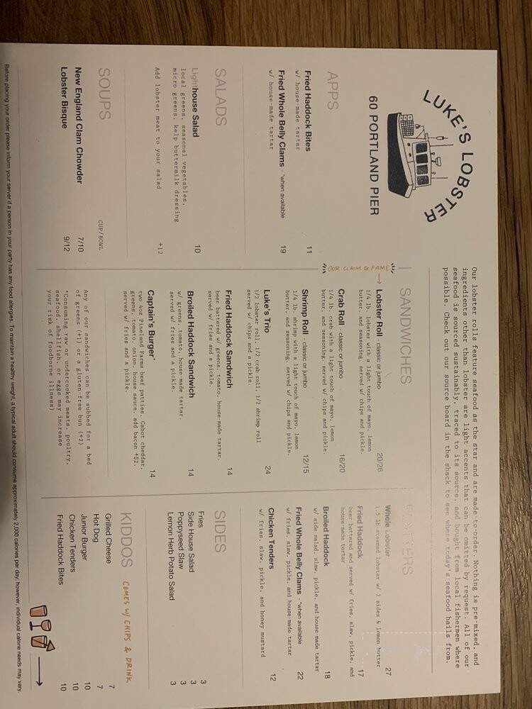 Luke's Lobster Portland Pier - Portland, ME menu_pic