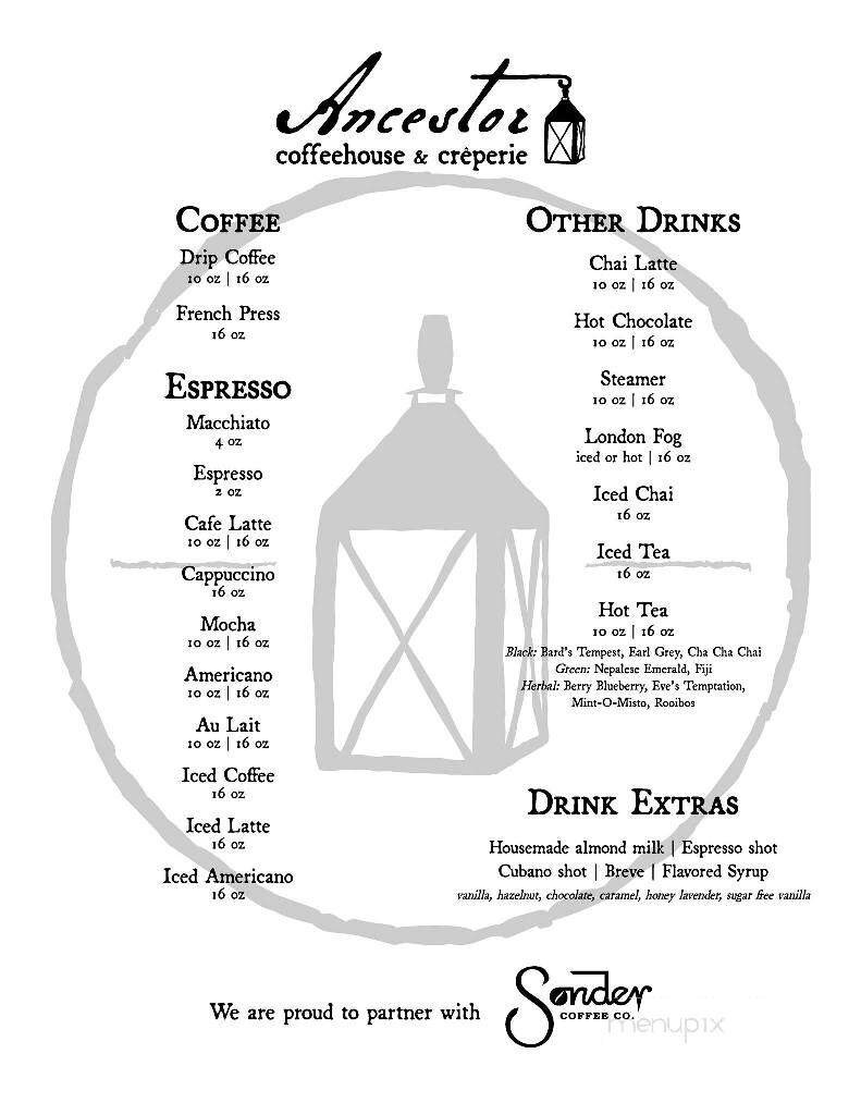 Ancestor Coffeehouse & Creperie - North Cornwall Township, PA menu_pic