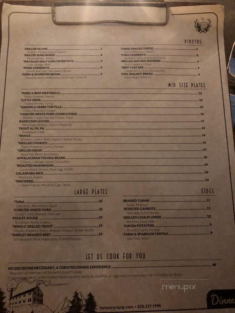 Forestry Camp - Asheville, NC menu_pic