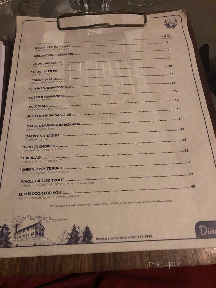 Forestry Camp - Asheville, NC menu_pic