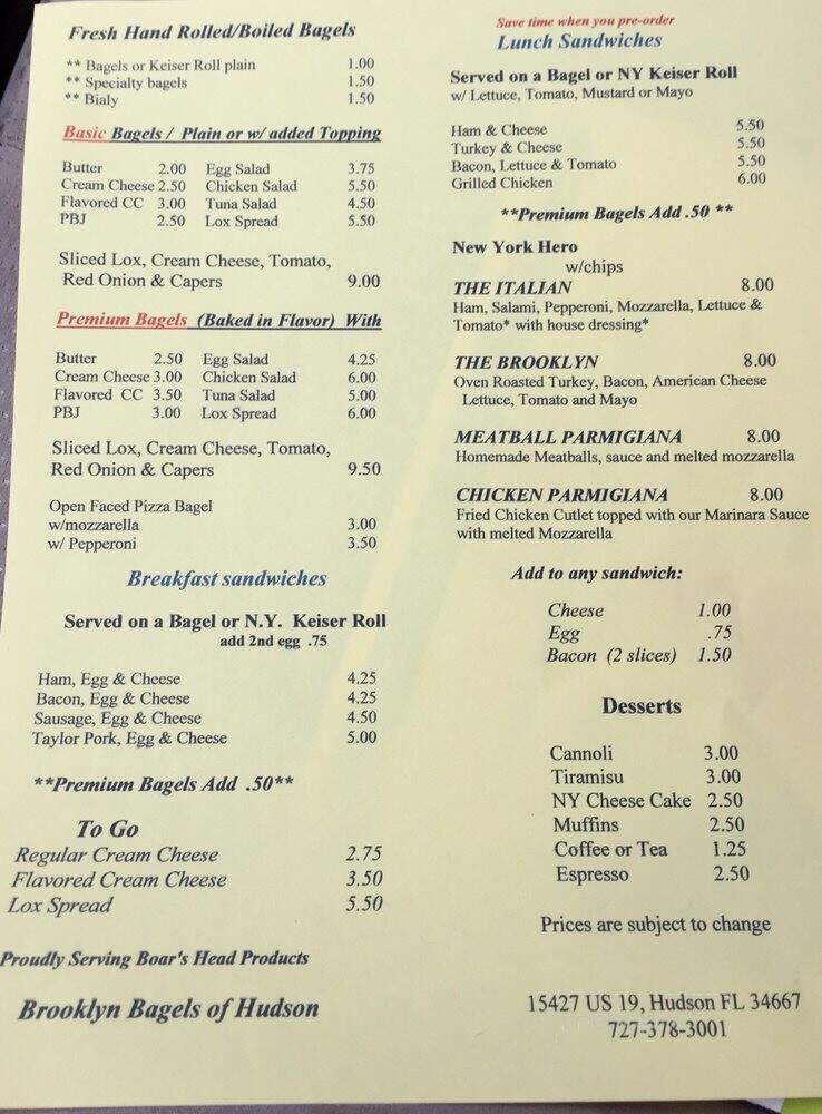 Brooklyn Bagels of Hudson - Hudson, FL menu_pic