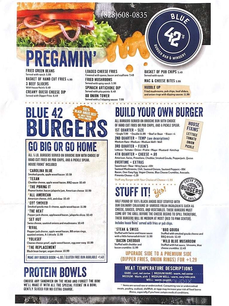 Blue 42s Burger Bar - Morganton, NC menu_pic