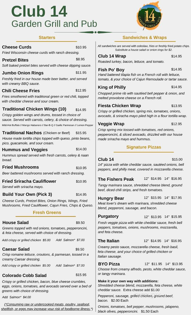 Club 14 Garden Grill and Pub - Trinidad, CO menu_pic