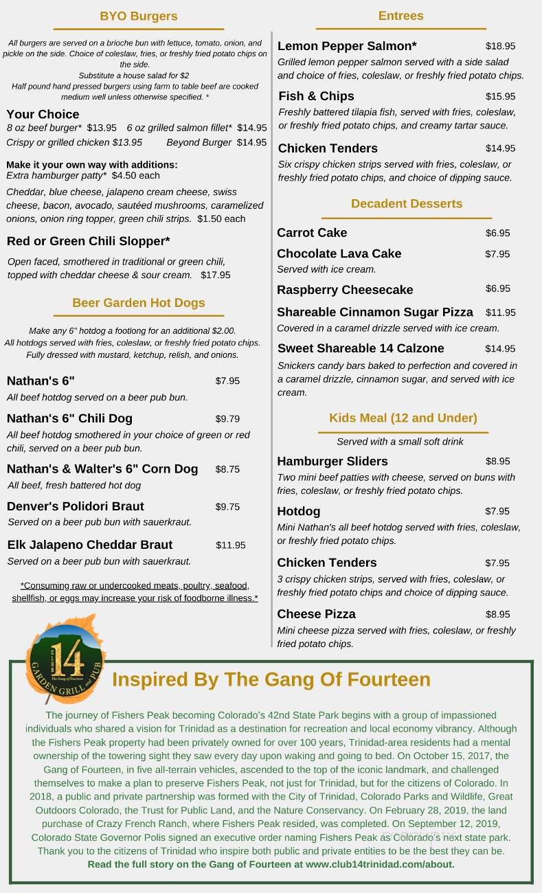 Club 14 Garden Grill and Pub - Trinidad, CO menu_pic