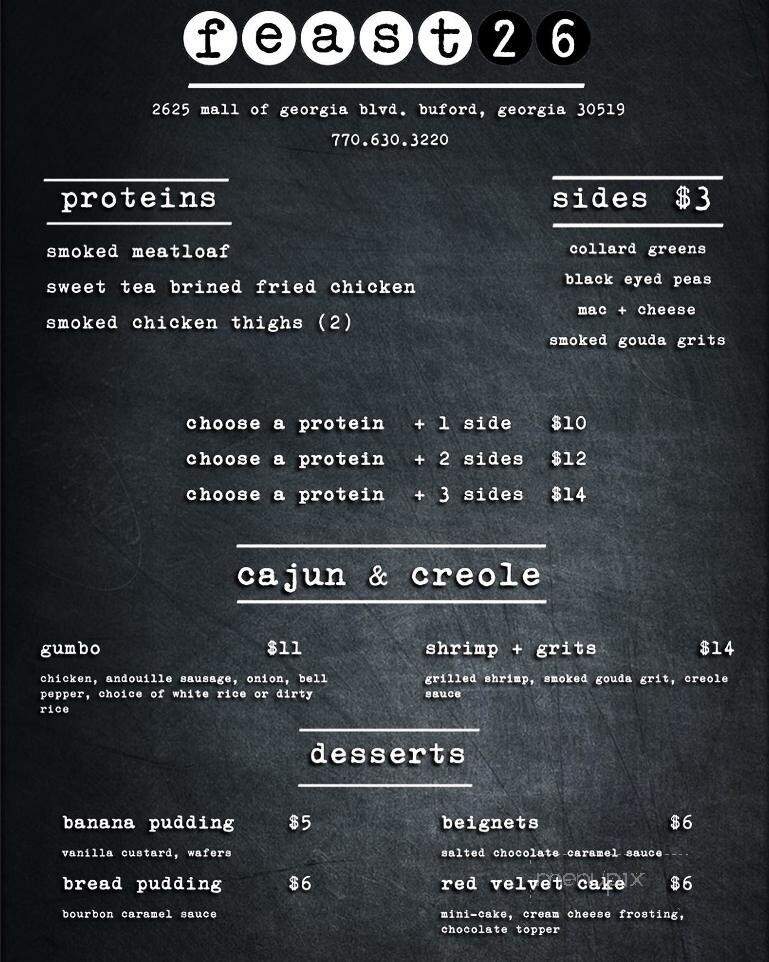 Feast 26 - Winder, GA menu_pic
