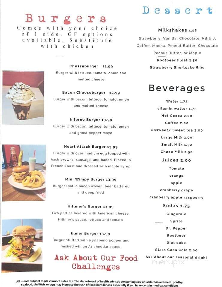 Hillmers on Main - Newport, VT menu_pic