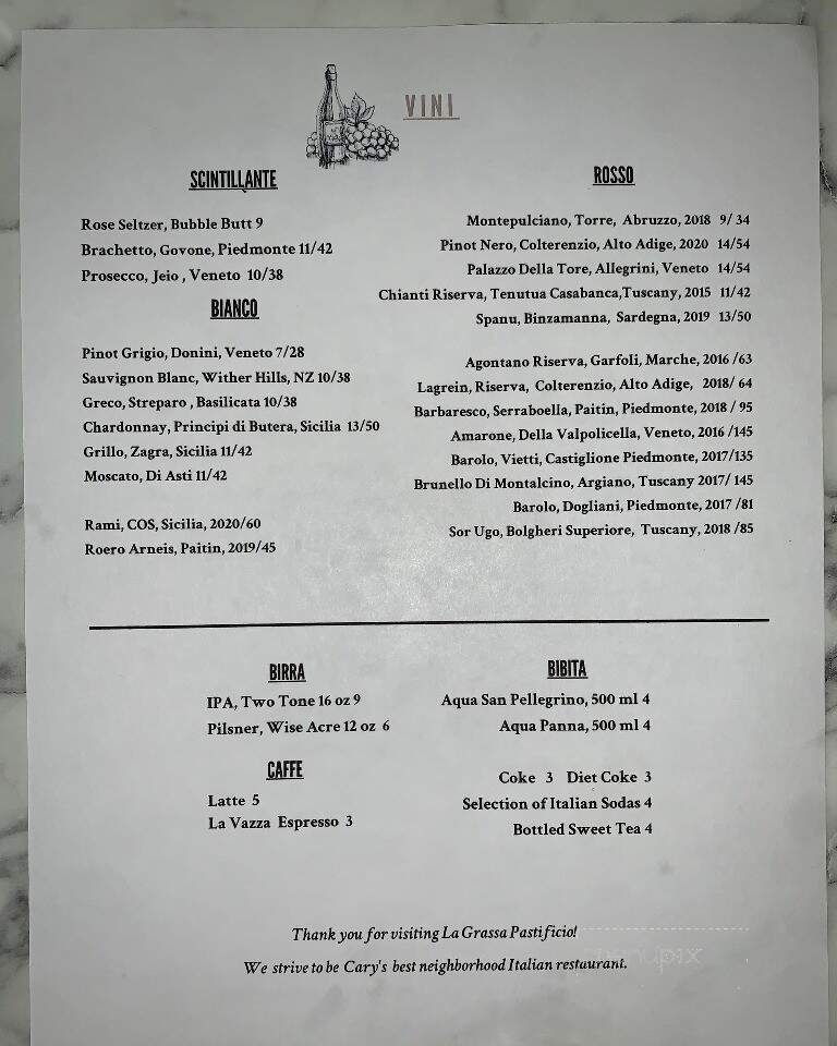 La Grassa Pastificio - Cary, NC menu_pic