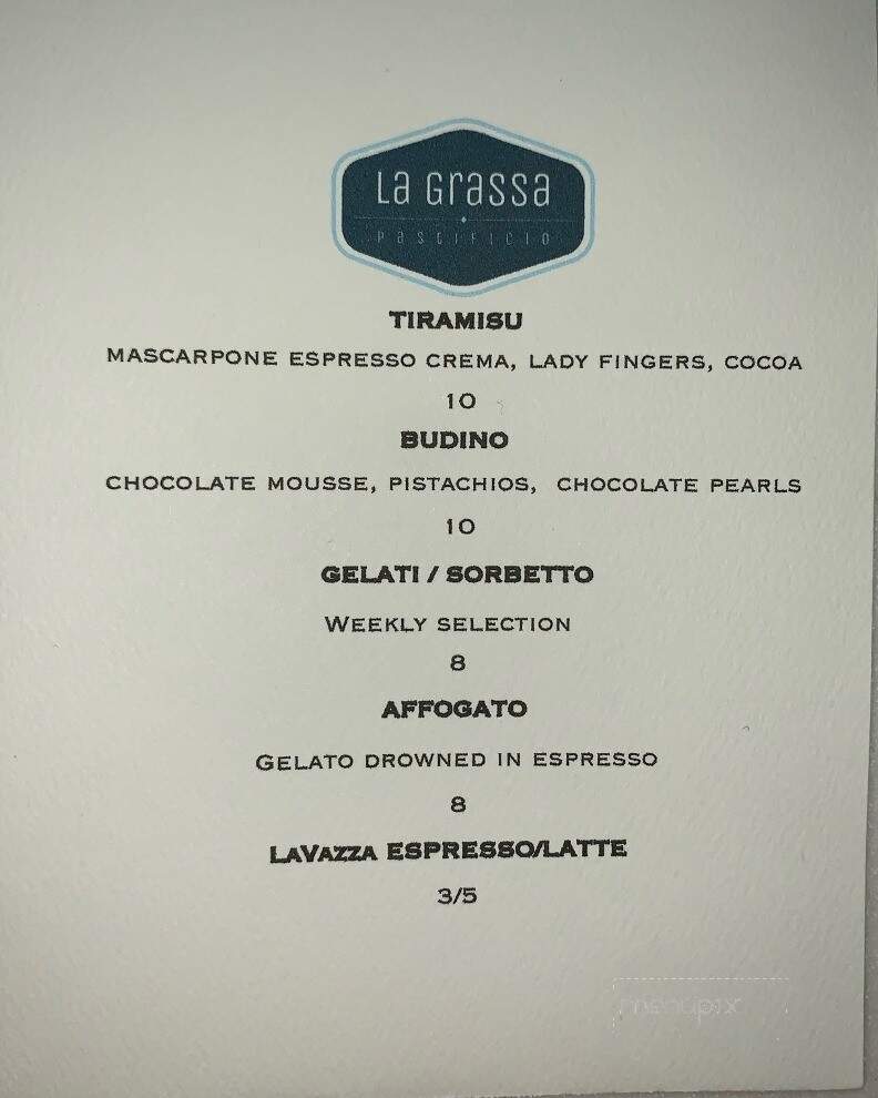 La Grassa Pastificio - Cary, NC menu_pic