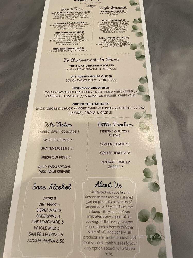 Cille & Scoe - Greensboro, NC menu_pic