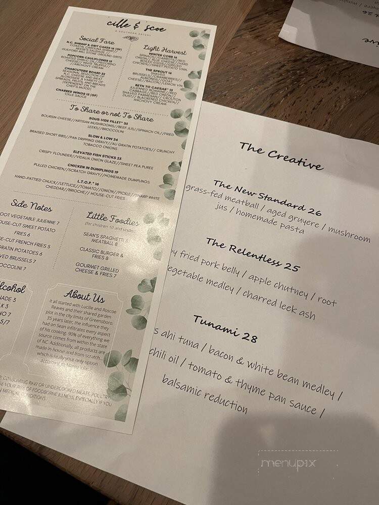 Cille & Scoe - Greensboro, NC menu_pic