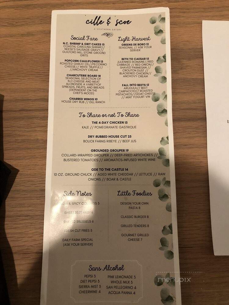 Cille & Scoe - Greensboro, NC menu_pic