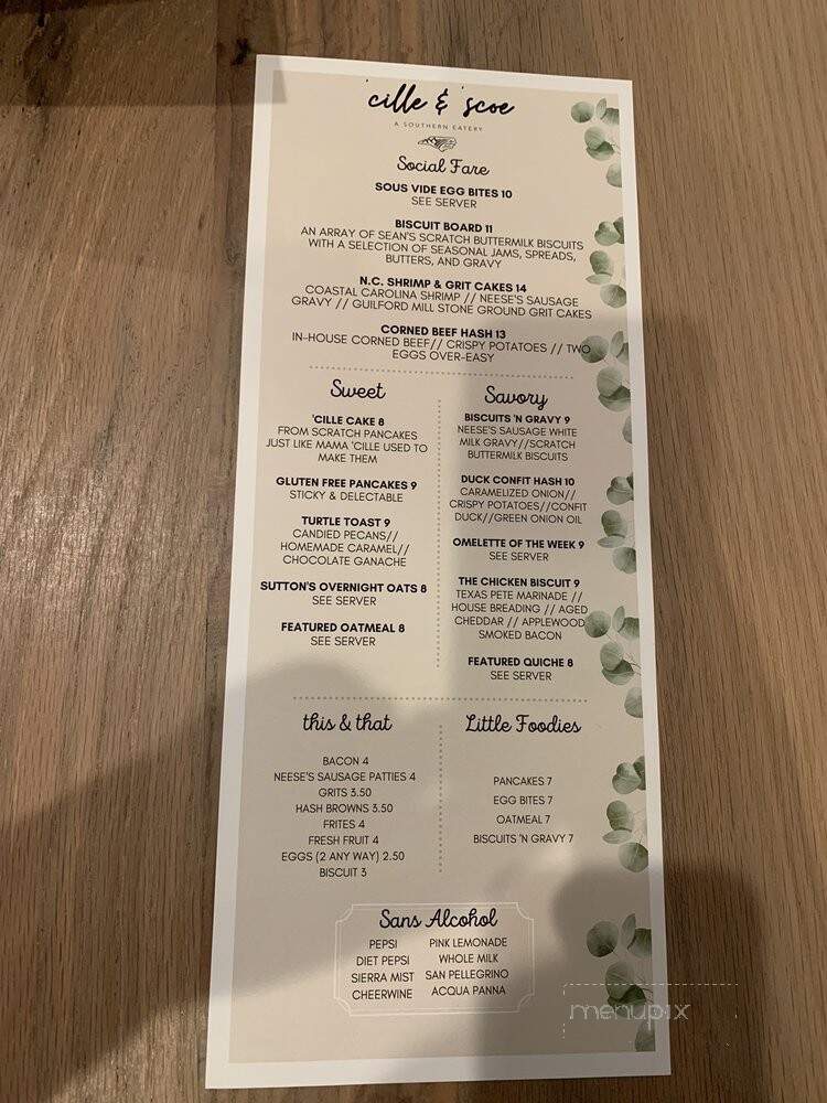 Cille & Scoe - Greensboro, NC menu_pic