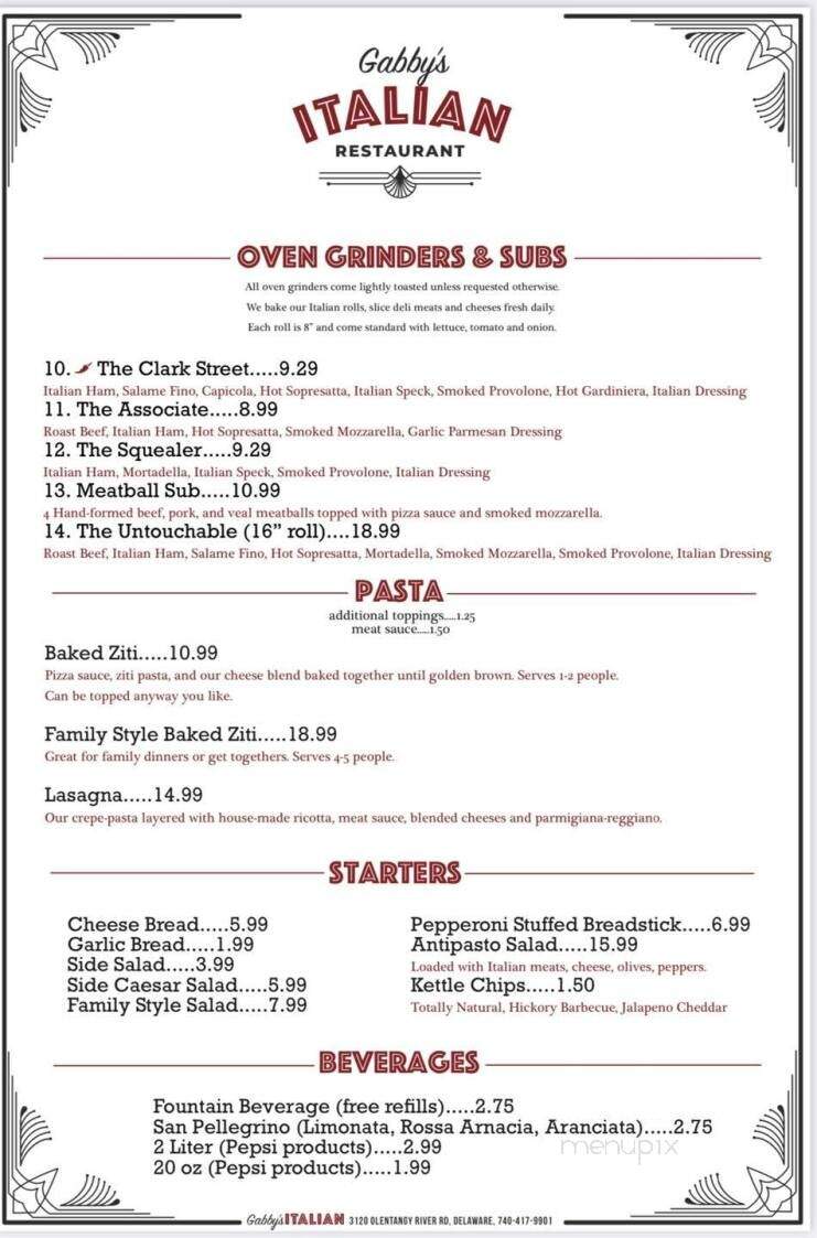Gabby's Place Bar and Restaurant - Delaware, OH menu_pic