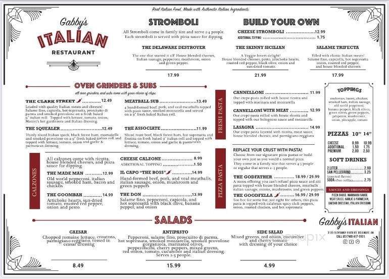 Gabby's Place Bar and Restaurant - Delaware, OH menu_pic