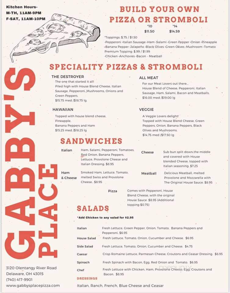 Gabby's Place Bar and Restaurant - Delaware, OH menu_pic
