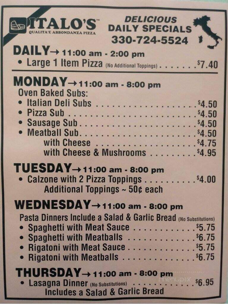 Italo's Pizza - Akron, OH menu_pic