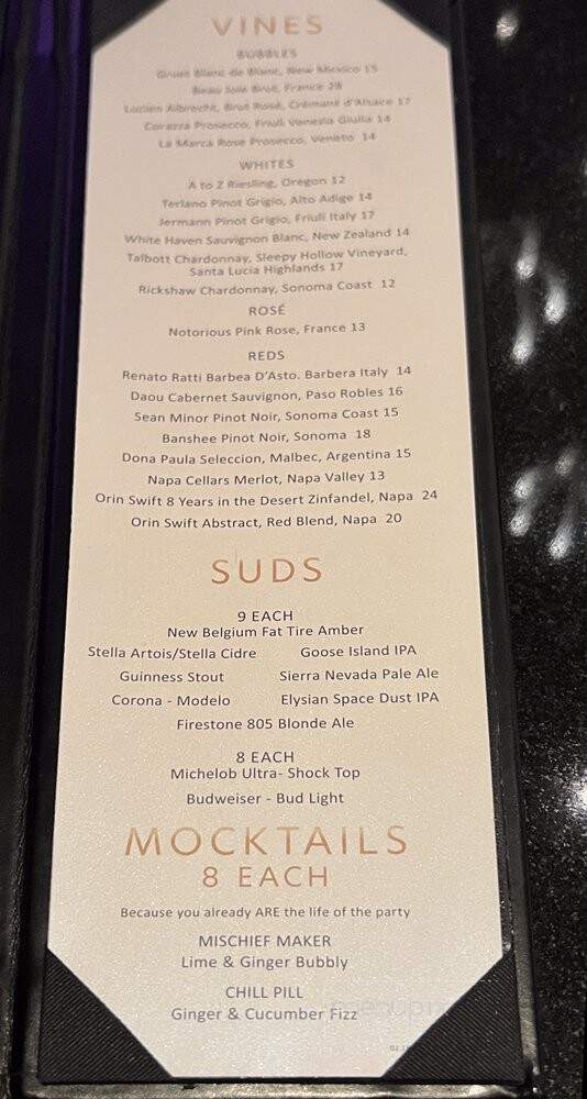 The Chandelier - Las Vegas, NV menu_pic