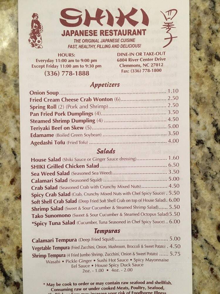 Shiki 9 - Clemmons, NC menu_pic