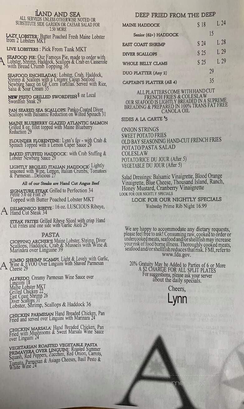 Archers on the Peir - Rockland, ME menu_pic