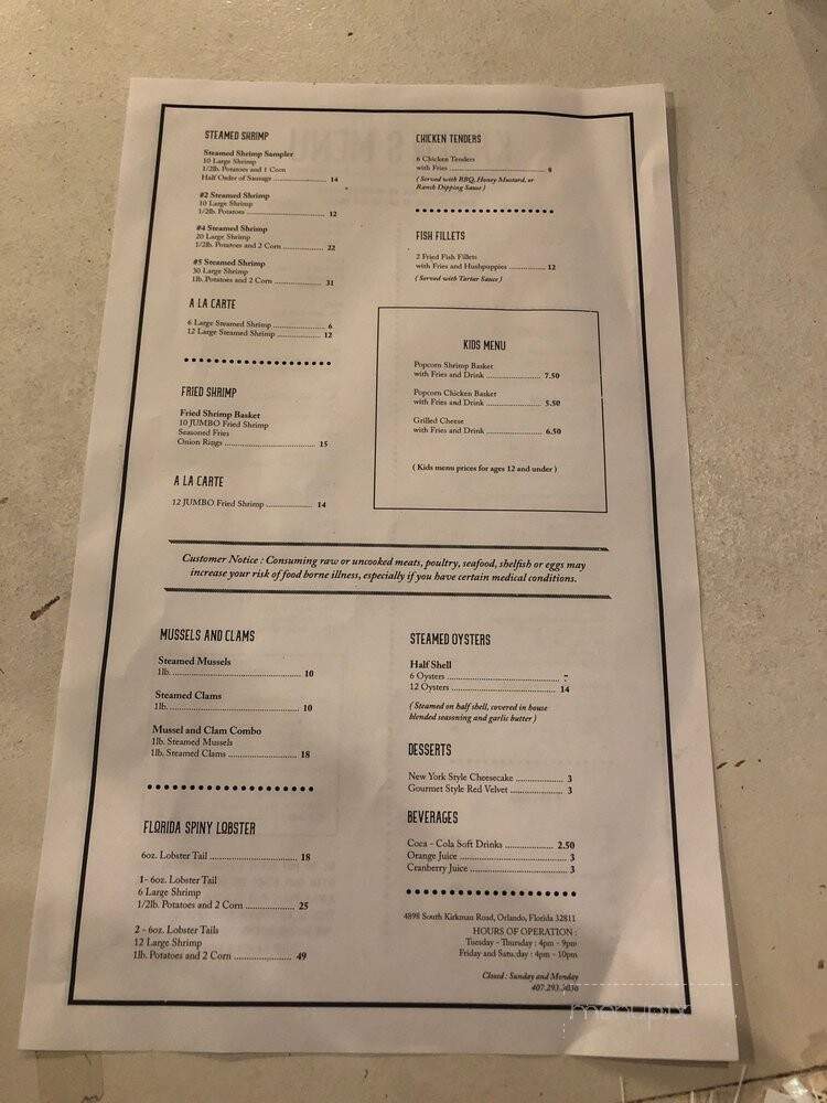 Karen's Tasty Crabs - Orlando, FL menu_pic