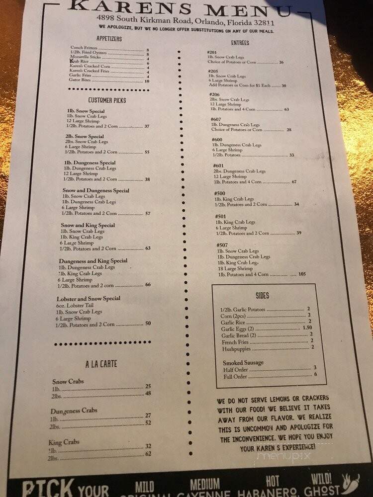 Karen's Tasty Crabs - Orlando, FL menu_pic