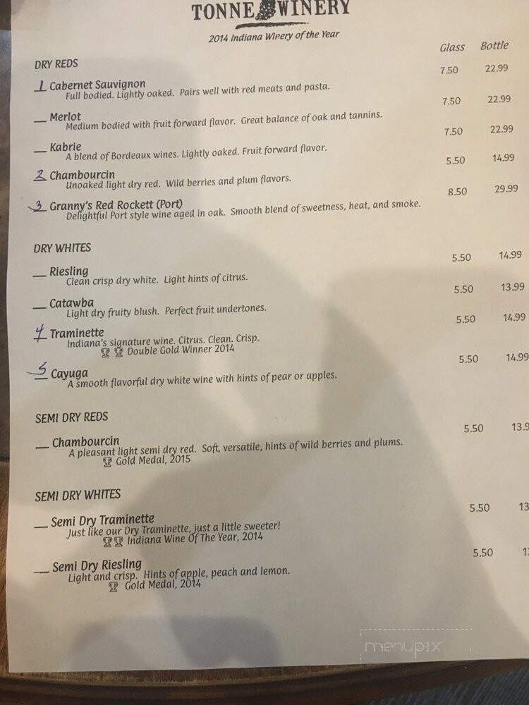 Tonne Winery - Muncie, IN menu_pic
