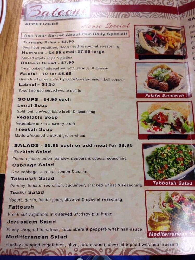 Bateeni Mediterranean Grill & Cafe - Greenville, NC menu_pic