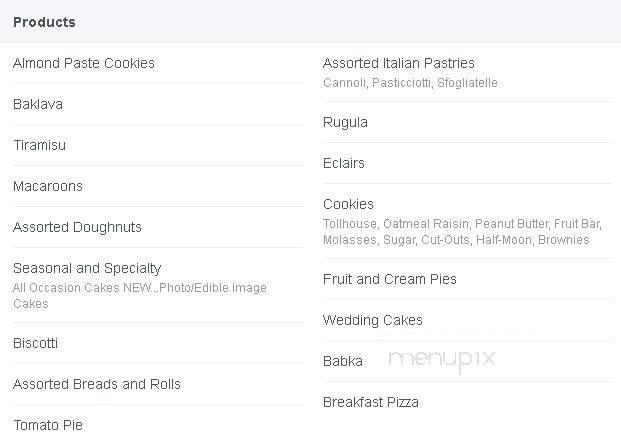 Mario's Bakery Incorporated - Syracuse, NY menu_pic