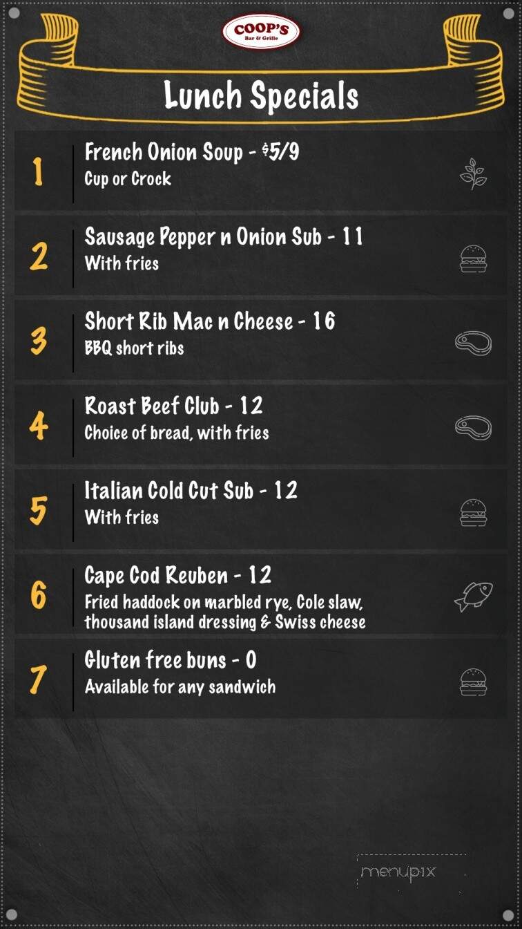 Coop's Bar and Grill - Quincy, MA menu_pic