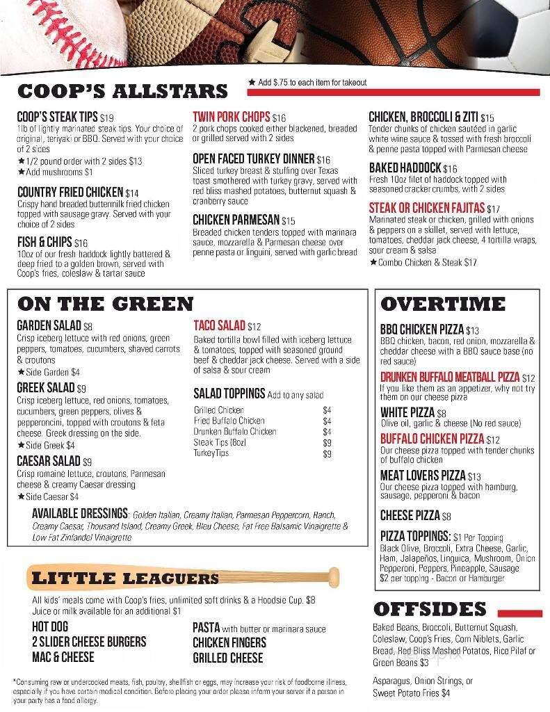 Coop's Bar and Grill - Quincy, MA menu_pic