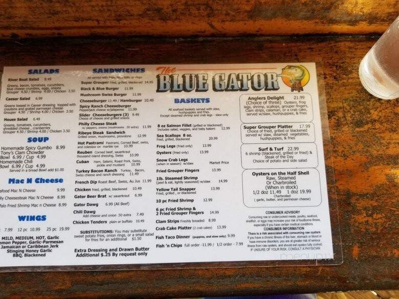 Menu of The Blue Gator in Dunnellon, FL 34432