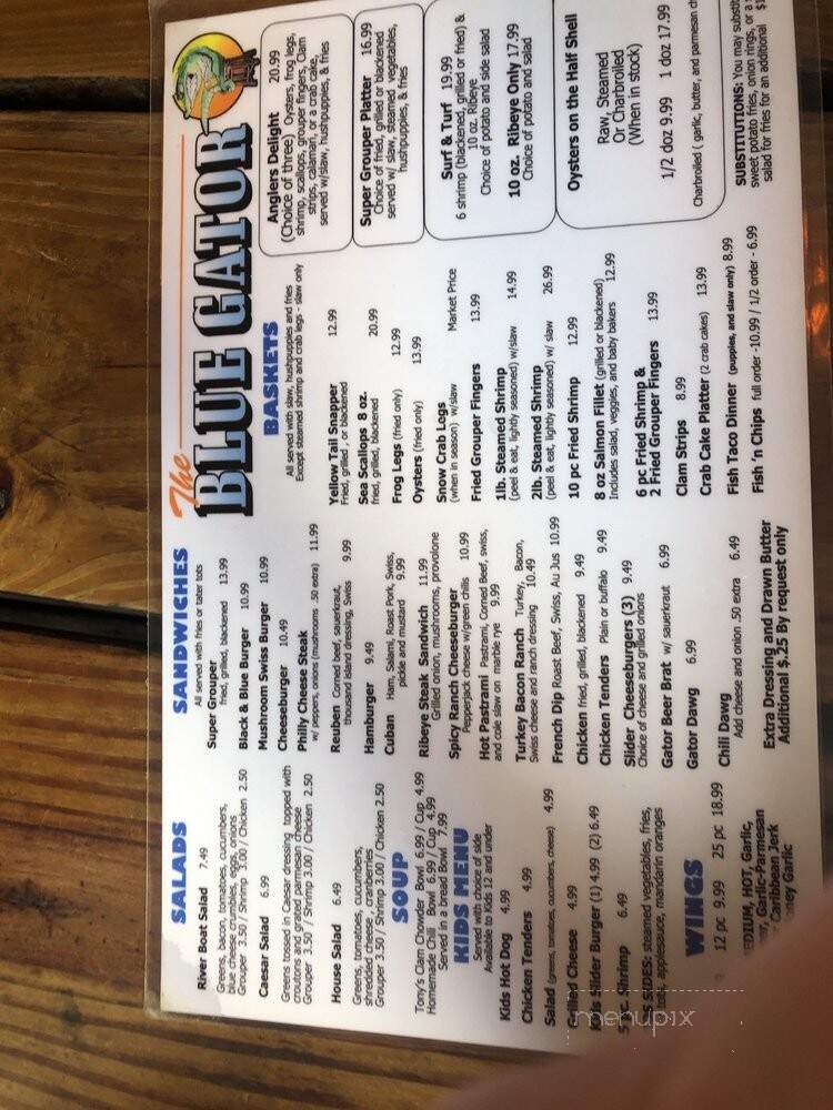 Menu of The Blue Gator in Dunnellon, FL 34432