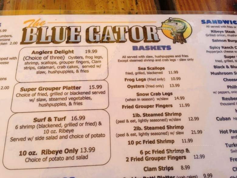 Menu of The Blue Gator in Dunnellon, FL 34432