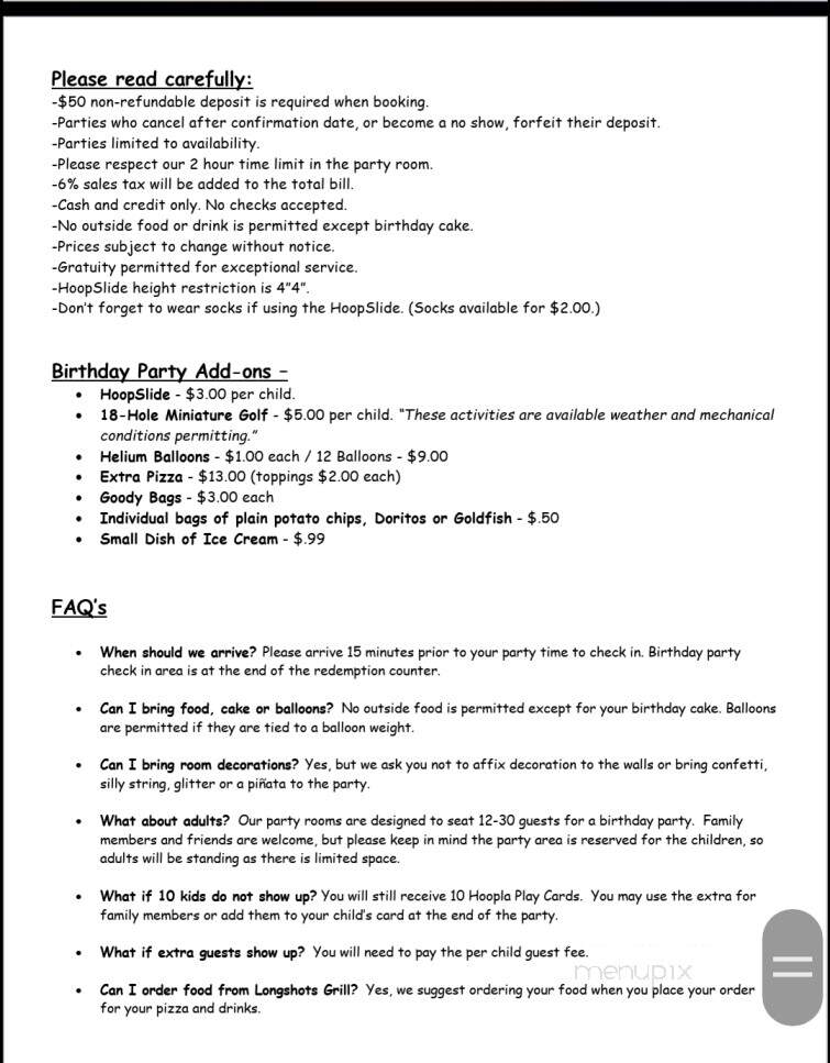 Hoopla's Family Fun and Grill - Muncy, PA menu_pic