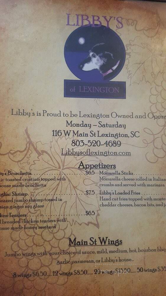 Libby's - Lexington, SC menu_pic