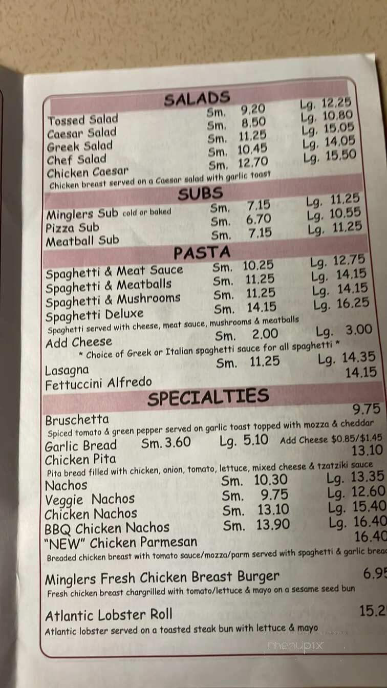 Mingler's Restaurant & Pub - Oromocto, NB menu_pic