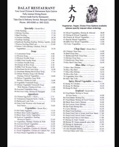 Dalat Restaurant - Winnipeg, MB menu_pic