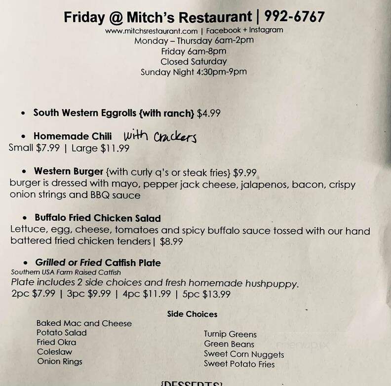 Mitch's Restaurant - Jena, LA menu_pic