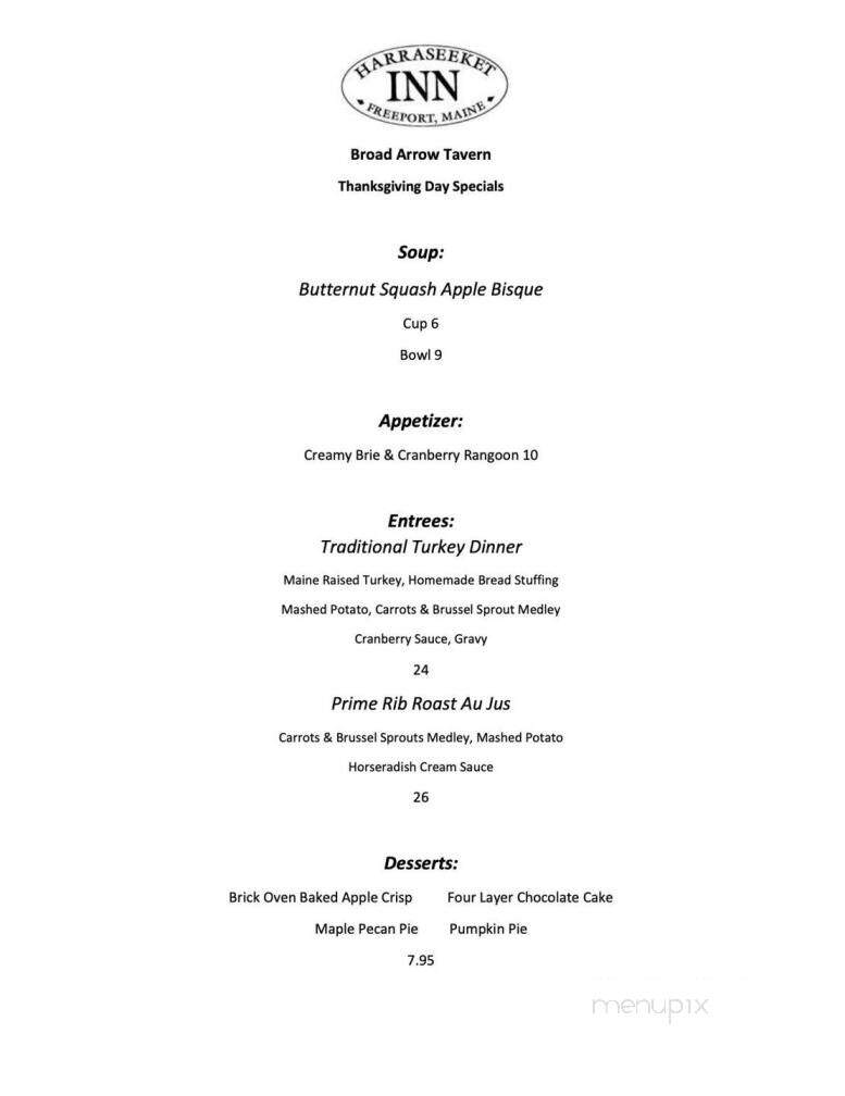 Harraseeket Inn Dining Room - Freeport, ME menu_pic