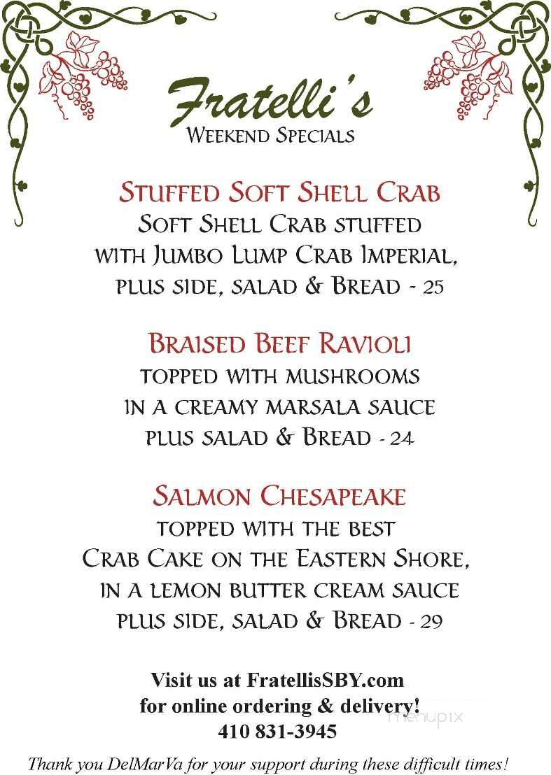 Fratelli's Italian Restaurant - Salisbury, MD menu_pic
