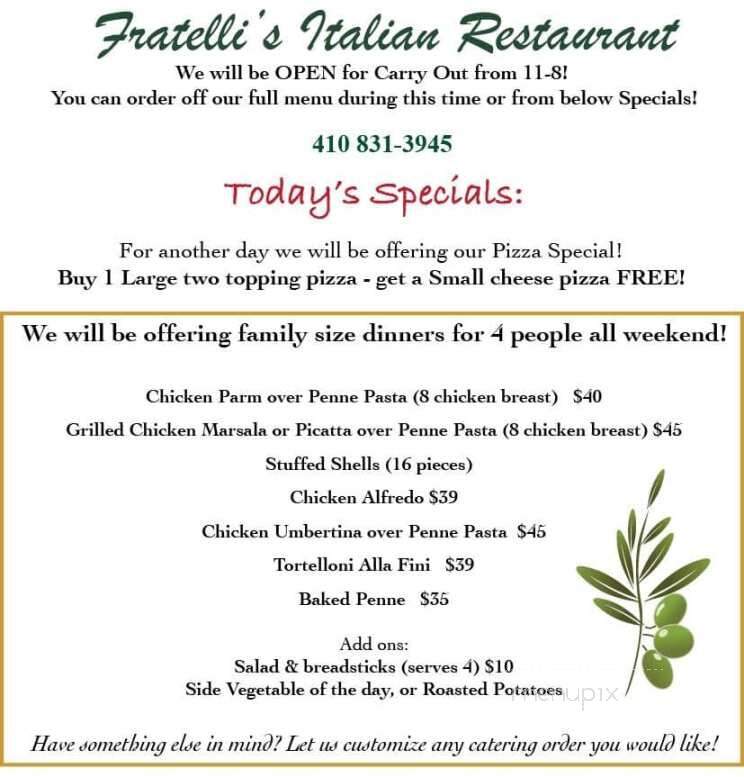 Fratelli's Italian Restaurant - Salisbury, MD menu_pic
