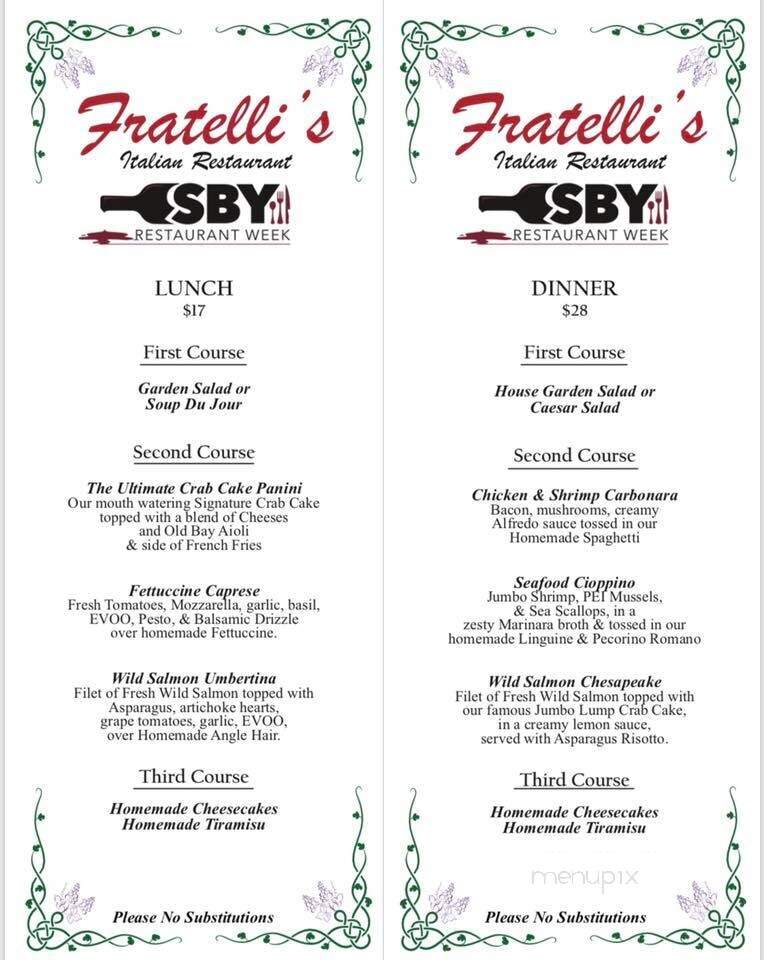 Fratelli's Italian Restaurant - Salisbury, MD menu_pic