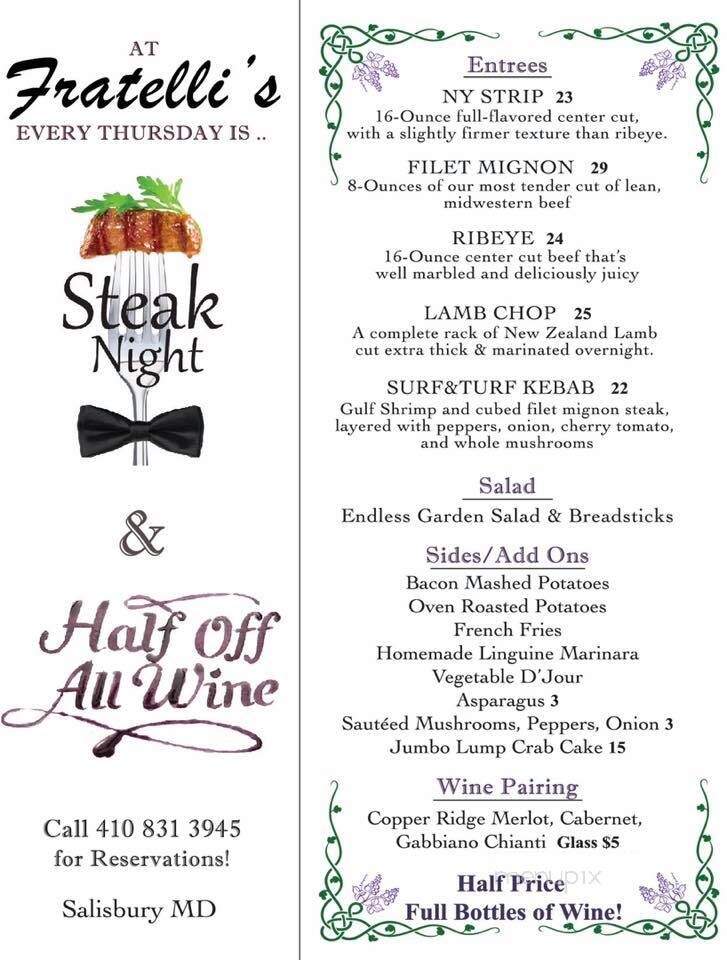 Fratelli's Italian Restaurant - Salisbury, MD menu_pic
