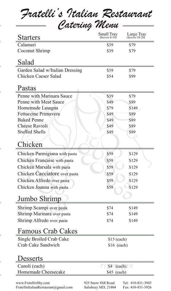 Fratelli's Italian Restaurant - Salisbury, MD menu_pic