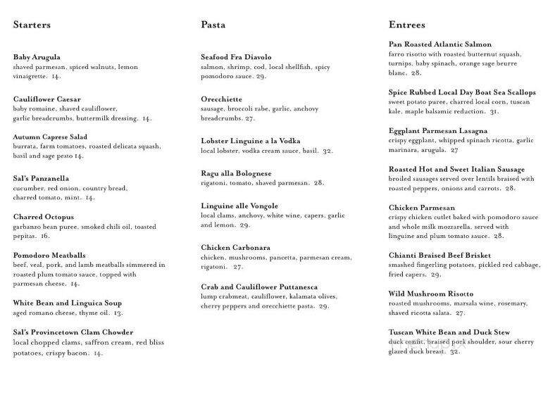 Sal's Place - Provincetown, MA menu_pic