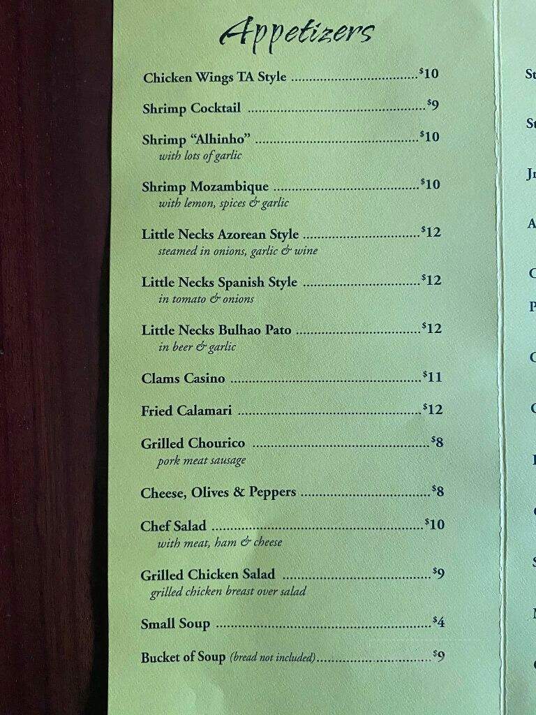 T A Restaurant - Fall River, MA menu_pic