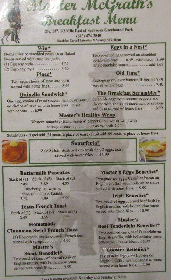 Master McGraths - Seabrook, NH menu_pic