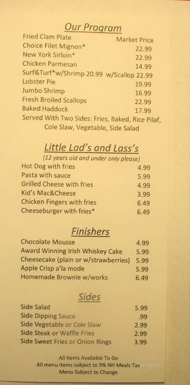 Master McGraths - Seabrook, NH menu_pic