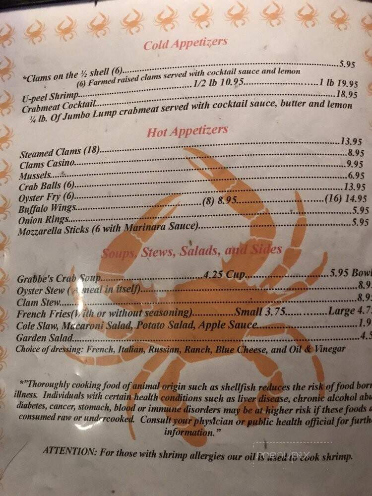 Grabbe's Seafood Restaurant - Westville, NJ menu_pic