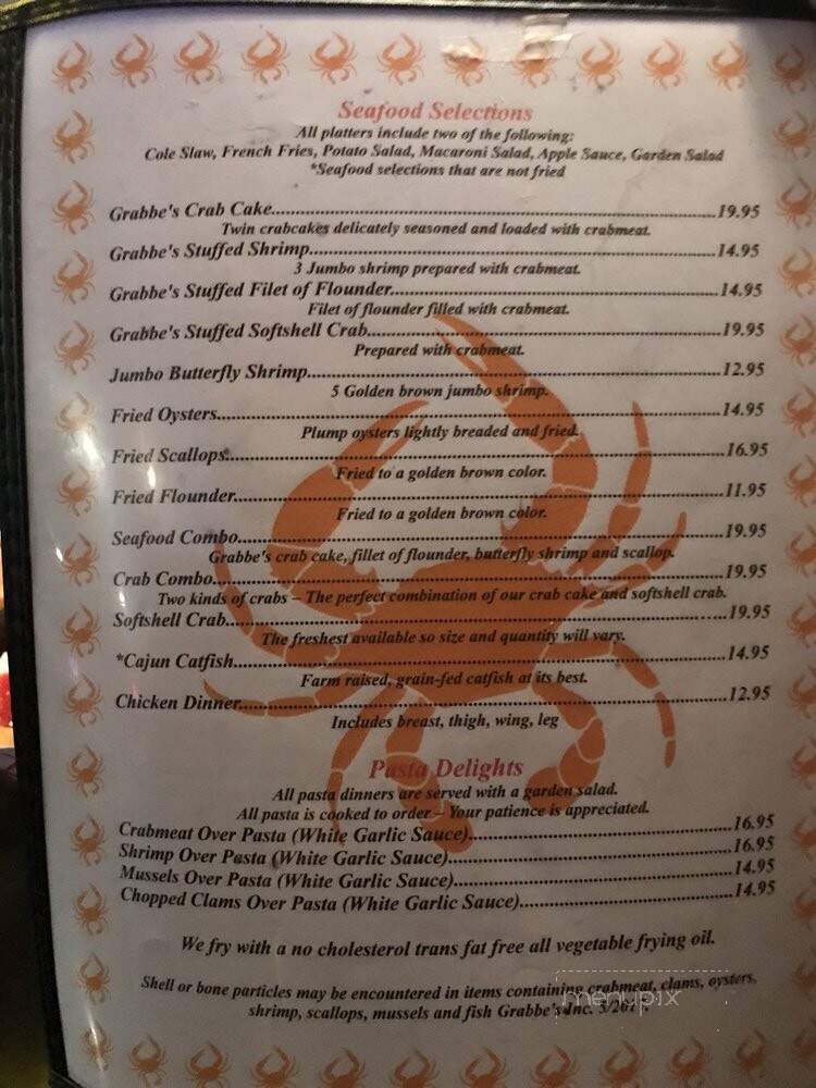 Grabbe's Seafood Restaurant - Westville, NJ menu_pic